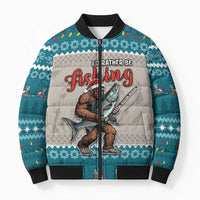 Bigfoot Fishing Christmas Bomber Puffer Jacket Funny Style - Wonder Print Shop