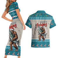 Bigfoot Fishing Christmas Couples Matching Short Sleeve Bodycon Dress and Hawaiian Shirt Funny Style - Wonder Print Shop