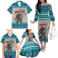 Bigfoot Fishing Christmas Family Matching Off The Shoulder Long Sleeve Dress and Hawaiian Shirt Funny Style - Wonder Print Shop