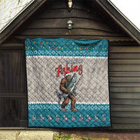 Bigfoot Fishing Christmas Quilt Funny Style - Wonder Print Shop