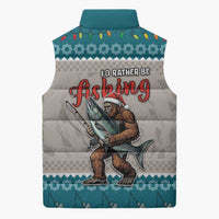 Bigfoot Fishing Christmas Sleeveless Puffer Jacket Funny Style - Wonder Print Shop