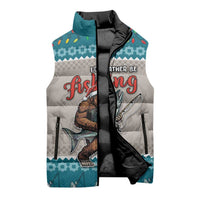 Bigfoot Fishing Christmas Sleeveless Puffer Jacket Funny Style - Wonder Print Shop