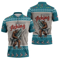 Bigfoot Fishing Christmas Zipper Polo Shirt Funny Style - Wonder Print Shop