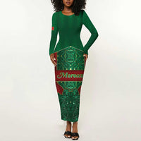 Personalized Morocco Long Sleeve Bodycon Dress Royal Lion Islam Patterns - Wonder Print Shop