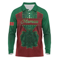 Personalized Morocco Long Sleeve Polo Shirt Royal Lion Islam Patterns - Wonder Print Shop