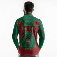 Personalized Morocco Long Sleeve Polo Shirt Royal Lion Islam Patterns - Wonder Print Shop
