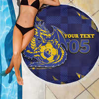 Custom Bosnia And Herzegovina Football Beach Blanket Fierce Dragon National Stars With Checker Patterns
