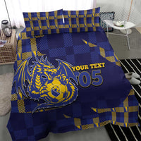 Custom Bosnia And Herzegovina Football Bedding Set Fierce Dragon National Stars With Checker Patterns