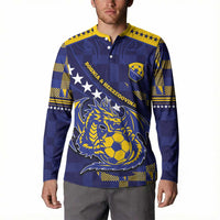 Custom Bosnia And Herzegovina Football Button Sweatshirt Fierce Dragon National Stars With Checker Patterns