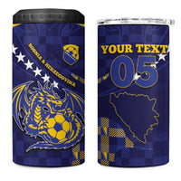 Custom Bosnia And Herzegovina Football 4 in 1 Can Cooler Tumbler Fierce Dragon National Stars With Checker Patterns