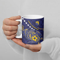 Custom Bosnia And Herzegovina Football Ceramic Mug Fierce Dragon National Stars With Checker Patterns