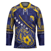 Custom Bosnia And Herzegovina Football Hockey Jersey Fierce Dragon National Stars With Checker Patterns