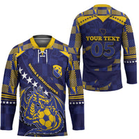 Custom Bosnia And Herzegovina Football Hockey Jersey Fierce Dragon National Stars With Checker Patterns