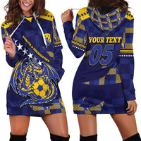 Custom Bosnia And Herzegovina Football Hoodie Dress Fierce Dragon National Stars With Checker Patterns