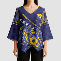 Custom Bosnia And Herzegovina Football Kimono Sleeve Blouse Fierce Dragon National Stars With Checker Patterns