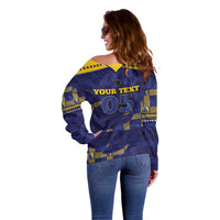 Custom Bosnia And Herzegovina Football Off Shoulder Sweater Fierce Dragon National Stars With Checker Patterns