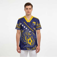 Custom Bosnia And Herzegovina Football Scrub Top Fierce Dragon National Stars With Checker Patterns
