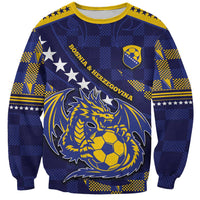 Custom Bosnia And Herzegovina Football Sweatshirt Fierce Dragon National Stars With Checker Patterns