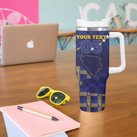 Custom Bosnia And Herzegovina Football Tumbler With Handle Fierce Dragon National Stars With Checker Patterns