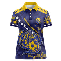 Custom Bosnia And Herzegovina Football Women Polo Shirt Fierce Dragon National Stars With Checker Patterns