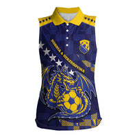 Custom Bosnia And Herzegovina Football Women Sleeveless Polo Shirt Fierce Dragon National Stars With Checker Patterns