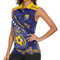 Custom Bosnia And Herzegovina Football Women Sleeveless Polo Shirt Fierce Dragon National Stars With Checker Patterns