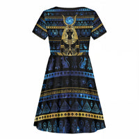 Egyptian Goddess Hathor Kid Short Sleeve Dress Galaxy Ancient Mythology Sun Disk Cow Horn