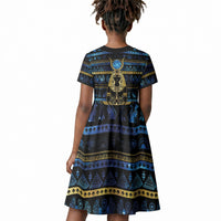 Egyptian Goddess Hathor Kid Short Sleeve Dress Galaxy Ancient Mythology Sun Disk Cow Horn