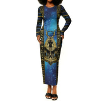 Egyptian Goddess Hathor Long Sleeve Bodycon Dress Galaxy Ancient Mythology Sun Disk Cow Horn