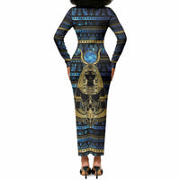 Egyptian Goddess Hathor Long Sleeve Bodycon Dress Galaxy Ancient Mythology Sun Disk Cow Horn