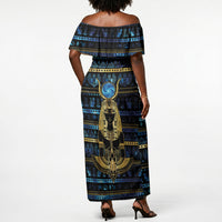 Egyptian Goddess Hathor Off Shoulder Maxi Dress Galaxy Ancient Mythology Sun Disk Cow Horn