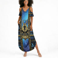 Egyptian Goddess Hathor Summer Maxi Dress Galaxy Ancient Mythology Sun Disk Cow Horn