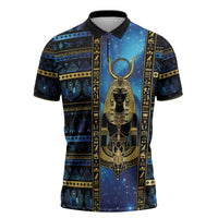 Egyptian Goddess Hathor Zipper Polo Shirt Galaxy Ancient Mythology Sun Disk Cow Horn