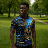 Egyptian Goddess Hathor Zipper Polo Shirt Galaxy Ancient Mythology Sun Disk Cow Horn