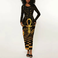 Egyptian Goddess Bastet Long Sleeve Bodycon Dress Ancient Mythology Sacred Black Cat