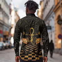 Egyptian Goddess Bastet Long Sleeve Button Shirt Ancient Mythology Sacred Black Cat