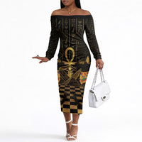 Egyptian Goddess Bastet Off The Shoulder Long Sleeve Dress Ancient Mythology Sacred Black Cat