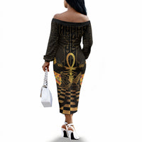 Egyptian Goddess Bastet Off The Shoulder Long Sleeve Dress Ancient Mythology Sacred Black Cat