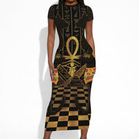 Egyptian Goddess Bastet Short Sleeve Bodycon Dress Ancient Mythology Sacred Black Cat