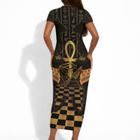 Egyptian Goddess Bastet Short Sleeve Bodycon Dress Ancient Mythology Sacred Black Cat