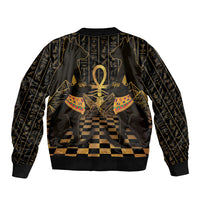 Egyptian Goddess Bastet Sleeve Zip Bomber Jacket Ancient Mythology Sacred Black Cat