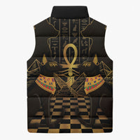 Egyptian Goddess Bastet Sleeveless Puffer Jacket Ancient Mythology Sacred Black Cat