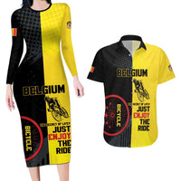 Personalized Belgium Cycling Couples Matching Long Sleeve Bodycon Dress and Hawaiian Shirt Just Enjoy The Ride - Wonder Print Shop