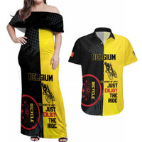 Personalized Belgium Cycling Couples Matching Off Shoulder Maxi Dress and Hawaiian Shirt Just Enjoy The Ride - Wonder Print Shop