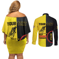 Personalized Belgium Cycling Couples Matching Off Shoulder Short Dress and Long Sleeve Button Shirt Just Enjoy The Ride - Wonder Print Shop