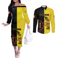 Personalized Belgium Cycling Couples Matching Off The Shoulder Long Sleeve Dress and Long Sleeve Button Shirt Just Enjoy The Ride - Wonder Print Shop
