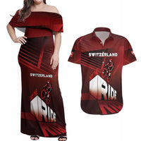 Personalized Switzerland Cycling Couples Matching Off Shoulder Maxi Dress and Hawaiian Shirt Sporty Style - Wonder Print Shop