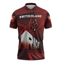 Personalized Switzerland Cycling Zipper Polo Shirt Sporty Style - Wonder Print Shop