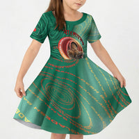 Personalized Bangladesh Kid Short Sleeve Dress Royal Bengal Tiger Spiral Pattern