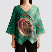 Personalized Bangladesh Kimono Sleeve Blouse Royal Bengal Tiger Spiral Pattern